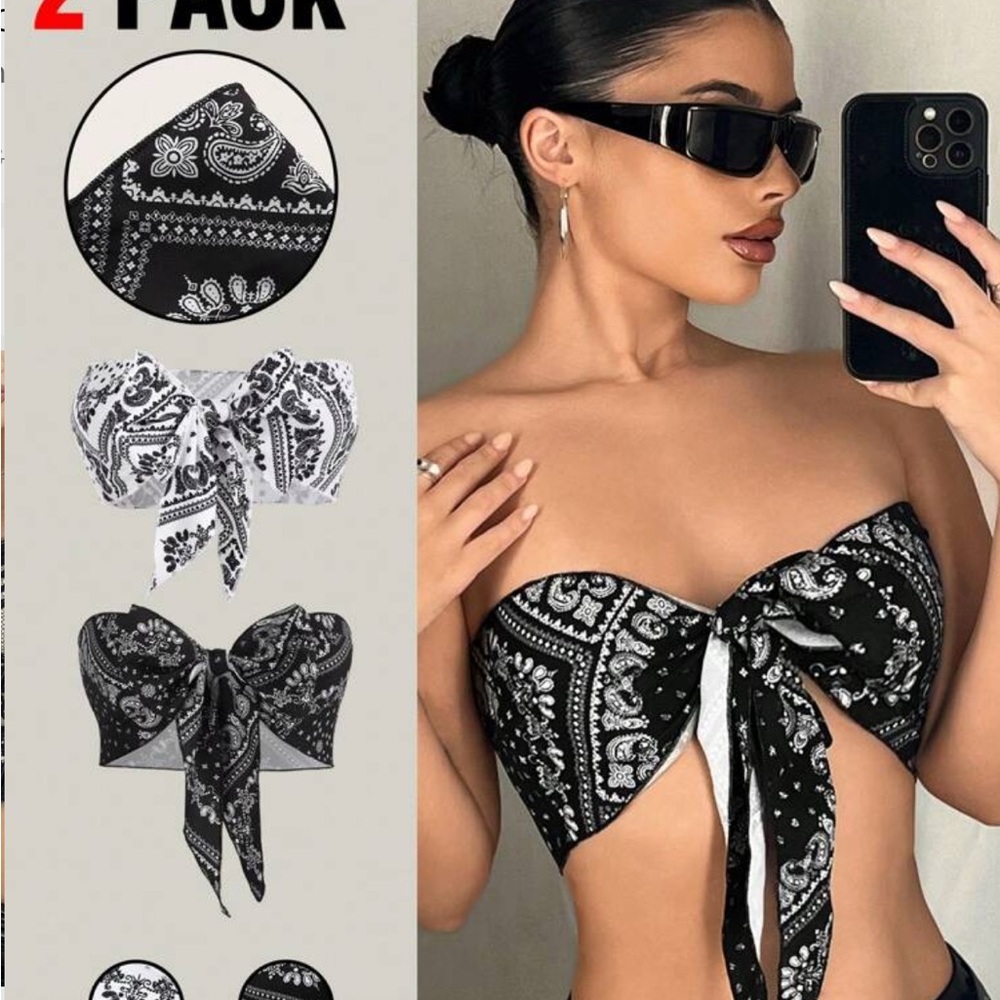 Black and White Bandana Print Tube Top